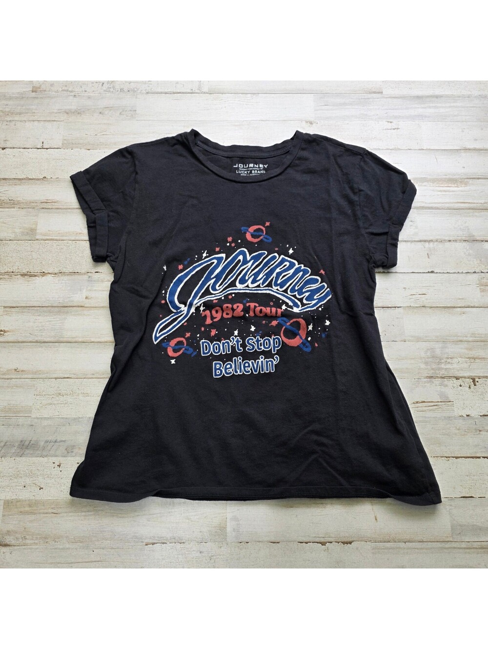 Lucky Brand Journey 1982 Tour T-Shirt Women M Black Don't Stop Believin Band Tee